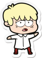 sticker of a cartoon exhausted boy png