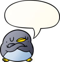 cartoon penguin and crossed arms and speech bubble in smooth gradient style png