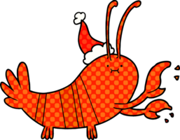 stripboekstijlillustratie van een kreeft die een kerstmuts draagt png