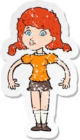 retro distressed sticker of a cartoon pretty girl png