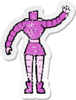 adesivo retrô angustiado de um corpo de robô feminino de desenho animado png