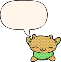 cartoon jumping bear and speech bubble in comic book style png