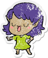 distressed sticker of a cartoon elf girl png