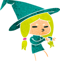 retro cartoon of a cute witch kawaii girl png