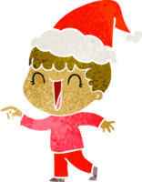 rindo desenho retrô de um homem apontando usando chapéu de Papai Noel png