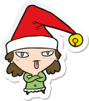 sticker of a cartoon girl wearing christmas hat png