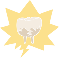 cartoon tooth and speech bubble in retro style png