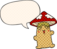 cartoon mushroom character and speech bubble in comic book style png