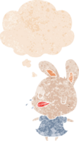 tecknad kanin och tankebubbla i retro texturerad stil png
