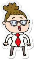 sticker of a cartoon happy woman wearing spectacles png