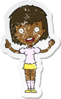 retro distressed sticker of a cartoon woman pointing png