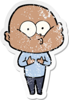 distressed sticker of a cartoon bald man staring png