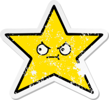 pegatina angustiada de una linda estrella dorada de dibujos animados png