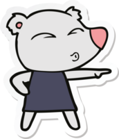 sticker of a cartoon whistling bear in dress png