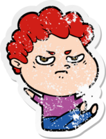 distressed sticker of a cartoon angry man png