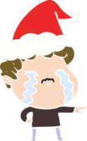 flat color illustration of a man crying wearing santa hat png