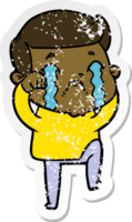 distressed sticker of a cartoon man crying png