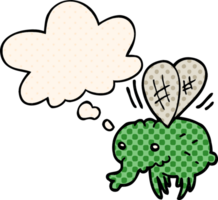 cartoon fly and thought bubble in comic book style png