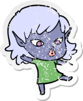 distressed sticker of a pretty cartoon elf girl png