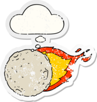 cartoon meteorite and thought bubble as a distressed worn sticker png
