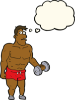 cartoon man lifting weights with thought bubble png