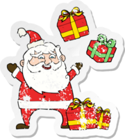 retro distressed sticker of a cartoon santa claus png