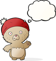 cartoon cute teddy bear in hat with thought bubble png