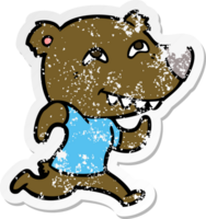 pegatina angustiada de un oso de dibujos animados corriendo png