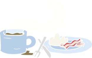 vlak kleur stijl tekenfilm ontbijt van koffie en spek png