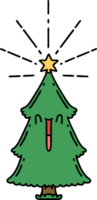 árbol de navidad estilo tatuaje tradicional con estrella png