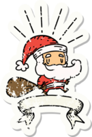 grunge sticker of tattoo style santa claus christmas character with sack png