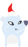 cute flat color illustration of a bear wearing santa hat png