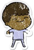 distressed sticker of a cartoon happy boy png