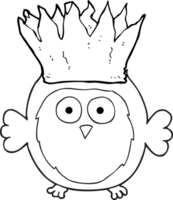 black and white cartoon owl wearing paper crown christmas hat png