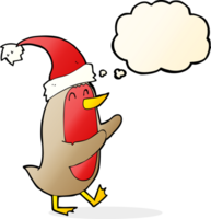 cartoon christmas robin with thought bubble png