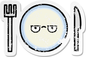 distressed sticker of a cute cartoon dinner plate png