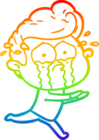 rainbow gradient line drawing cartoon crying man running png