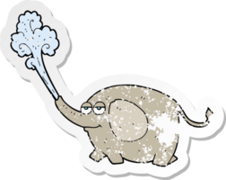 autocollant rétro en détresse d'un éléphant de dessin animé éjacule de l'eau png