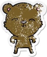 distressed sticker of a happy cartoon bear png