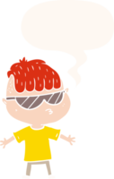 dessin animé garçon portant des lunettes de soleil et bulle de dialogue dans un style rétro png