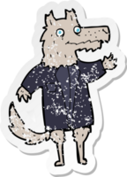 retro distressed sticker of a cartoon wolf businessman png