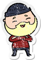 distressed sticker of a cartoon happy bearded man png