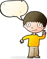 cartoon boy giving peace sign with speech bubble png