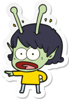 sticker of a cartoon shocked alien girl png