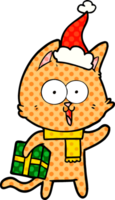 funny comic book style illustration of a cat wearing santa hat png