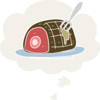 cartoon cooked beef and thought bubble in retro style png