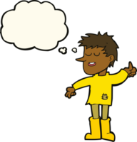 cartoon poor boy with positive attitude with thought bubble png