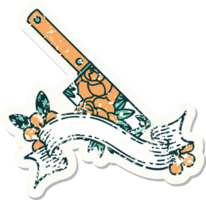 grunge sticker with banner of a cleaver and flowers png