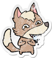 distressed sticker of a cartoon hungry wolf png