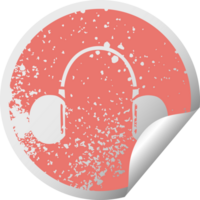 distressed circular peeling sticker symbol retro headphone png